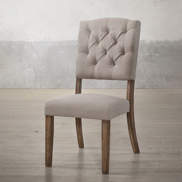 Acme Side Chair Set of 2 in Cream Linen and Weathered Oak, 2PK - ER-0273OAK
