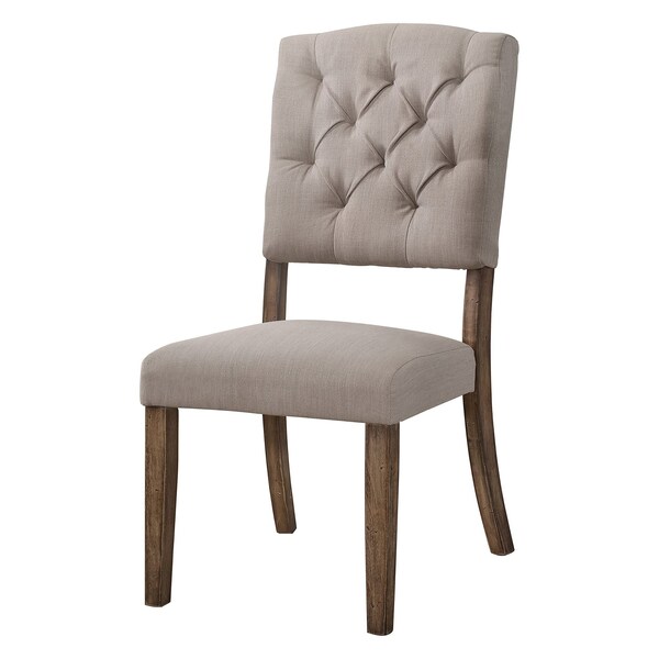 Acme Side Chair Set of 2 in Cream Linen and Weathered Oak, 2PK - ER-0273OAK