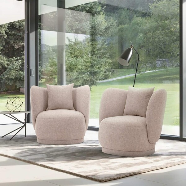 Manhattan Comfort Contemporary Siri Linen Accent Chair with Pillows in Wheat, 2PK - 2-AC057-WT