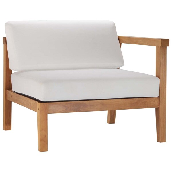 Modway Furniture Bayport Outdoor Patio Teak Wood Right-Arm Chair, Natural White - EEI-4129-NAT-WHI