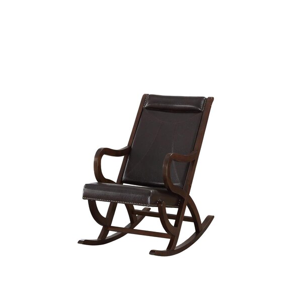 Homeroots 22 x 36 x 38 in. Espresso PU Walnut Wood Upholstered Seat Rocking Chair - 347304