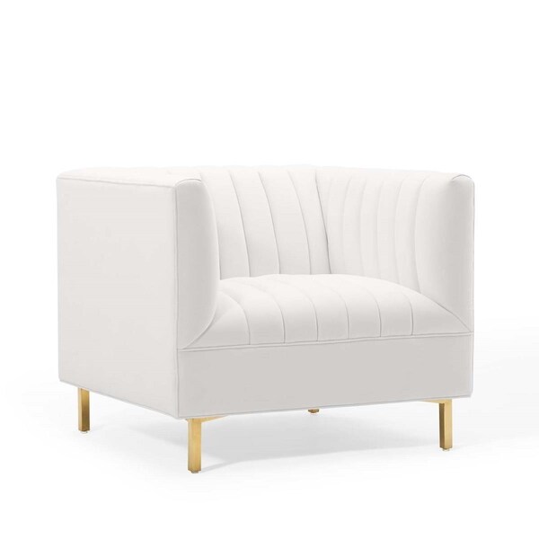 Modway Furniture Shift Channel Tufted Performance Velvet Armchair, White - EEI-4130-WHI