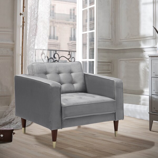 Armen Living Somerset Gray Velvet Mid Century Modern Club Chair - LCSM1GREY