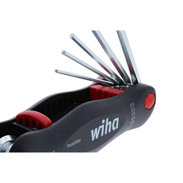 Wiha PocketStar Dual Fold Hex Key Set with Pushbutton Key-lifter Metric (7-Piece) - 35195