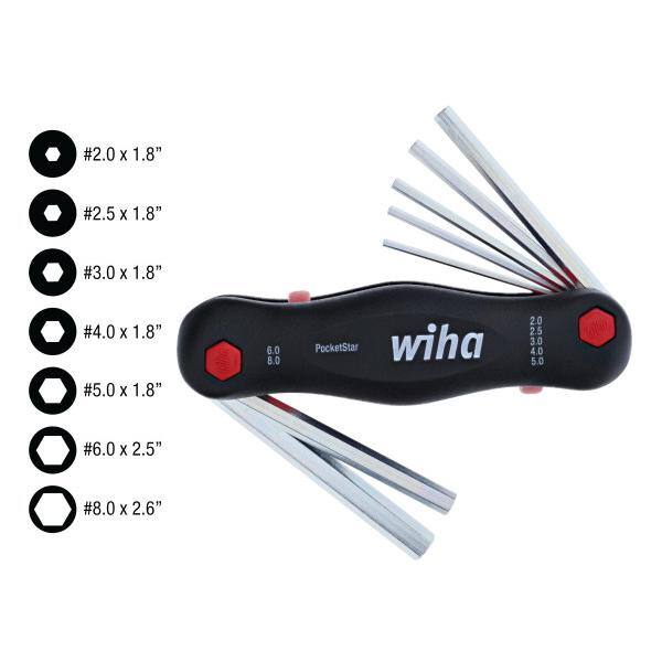 Wiha PocketStar Dual Fold Hex Key Set with Pushbutton Key-lifter Metric (7-Piece) - 35195