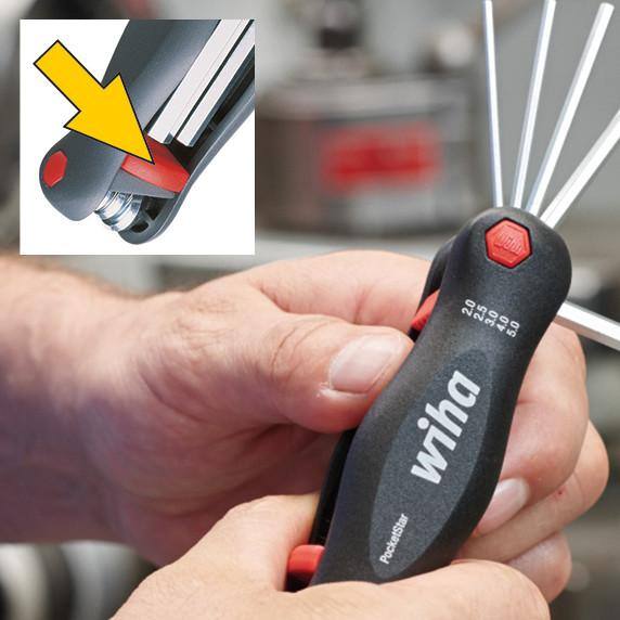 Wiha PocketStar Dual Fold Hex Key Set with Pushbutton Key-lifter Metric (7-Piece) - 35195