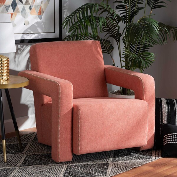 Baxton Studio Madian Modern & Contemporary Light Red Fabric Upholstered Armchair - 204-12581
