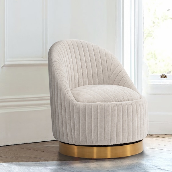 Manhattan Comfort Modern Leela Swivel Boucle Accent Chair in Cream - AC058-CR