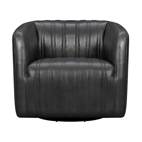 Armen Living Aries Pewter Genuine Leather Swivel Barrel Chair - LCARCHPW
