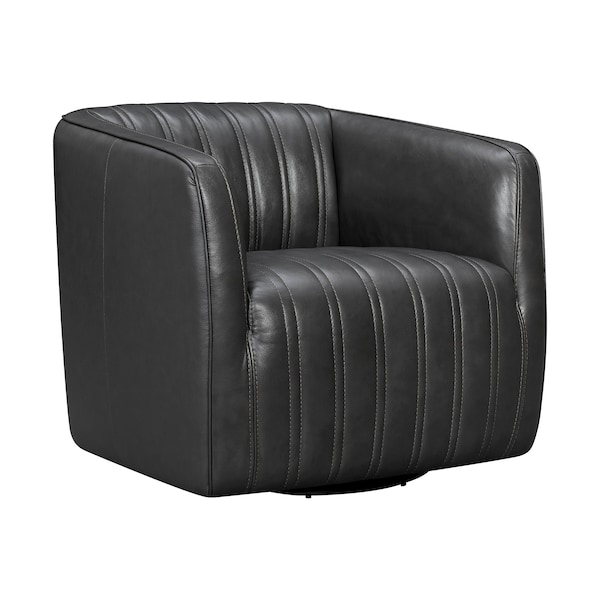 Armen Living Aries Pewter Genuine Leather Swivel Barrel Chair - LCARCHPW