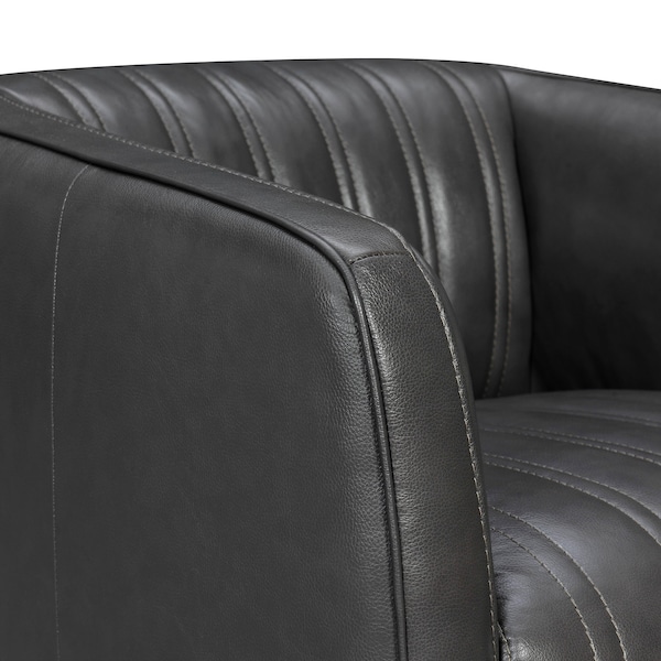 Armen Living Aries Pewter Genuine Leather Swivel Barrel Chair - LCARCHPW