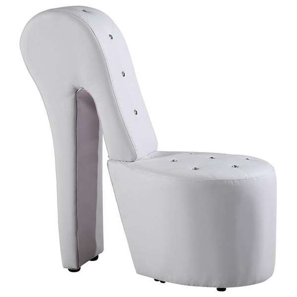 Best Master Furniture Best Master Furniture 6900 White High Heel Faux Leather Crystal Studs Shoe Chair; White - 6900 WHITE