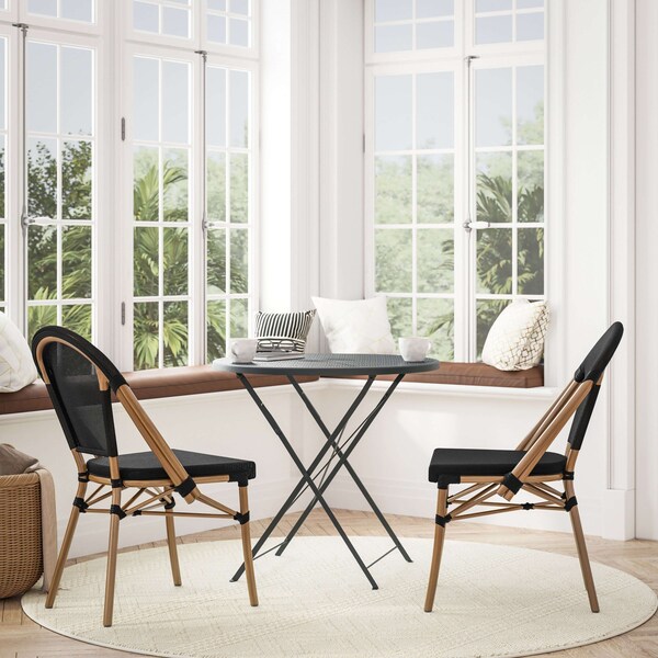 Flash Furniture Marseille French Bistro Stacking Chair, Blk Textilene Back & Seat, Aluminum Frame, Natural, 2PK - 2-SDA-AD642107-BK-NAT-GG