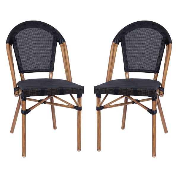 Flash Furniture Marseille French Bistro Stacking Chair, Blk Textilene Back & Seat, Aluminum Frame, Natural, 2PK - 2-SDA-AD642107-BK-NAT-GG