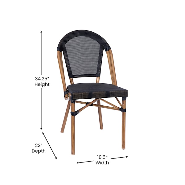 Flash Furniture Marseille French Bistro Stacking Chair, Blk Textilene Back & Seat, Aluminum Frame, Natural, 2PK - 2-SDA-AD642107-BK-NAT-GG