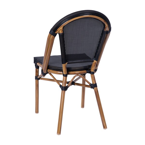 Flash Furniture Marseille French Bistro Stacking Chair, Blk Textilene Back & Seat, Aluminum Frame, Natural, 2PK - 2-SDA-AD642107-BK-NAT-GG