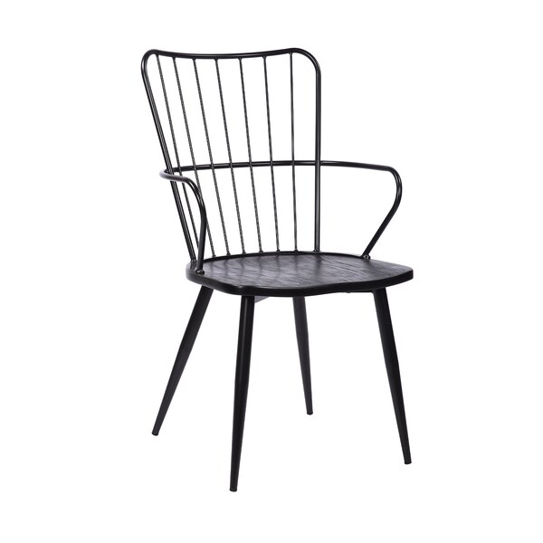 Armen Living Parisa High Back Steel Framed Side Chair in Black Powder Coated Finish and Black Brushed Wood - LCPRSIBLBL