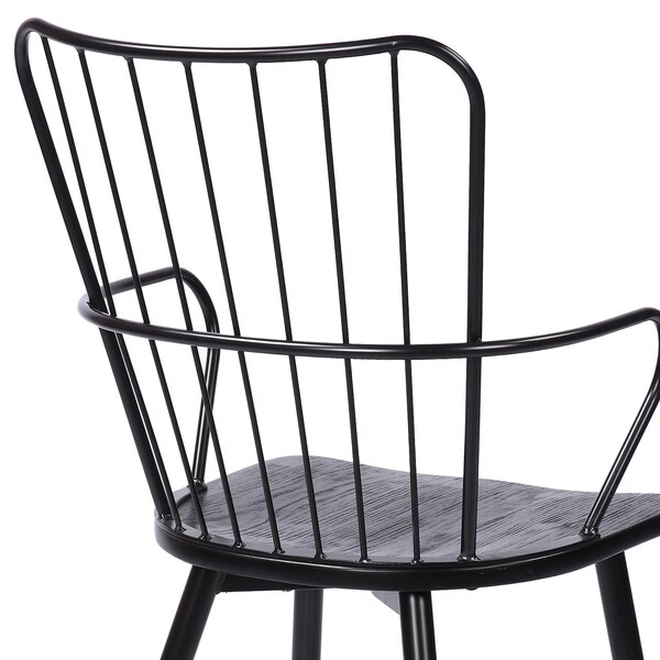 Armen Living Parisa High Back Steel Framed Side Chair in Black Powder Coated Finish and Black Brushed Wood - LCPRSIBLBL