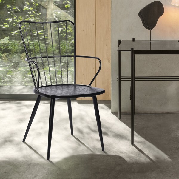 Armen Living Parisa High Back Steel Framed Side Chair in Black Powder Coated Finish and Black Brushed Wood - LCPRSIBLBL