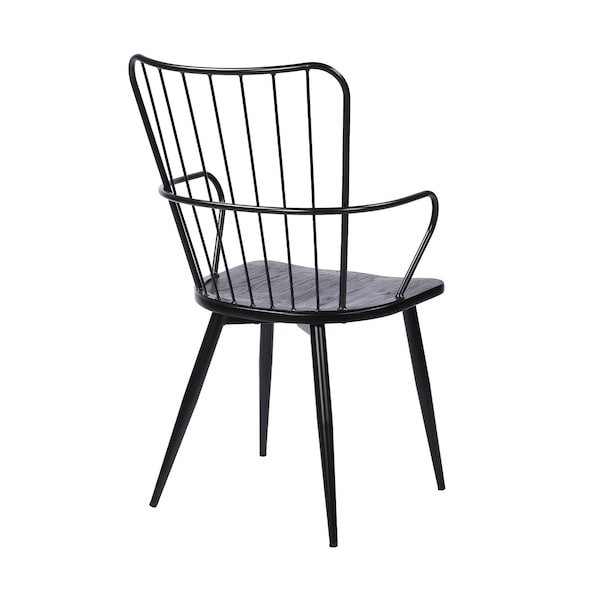 Armen Living Parisa High Back Steel Framed Side Chair in Black Powder Coated Finish and Black Brushed Wood - LCPRSIBLBL
