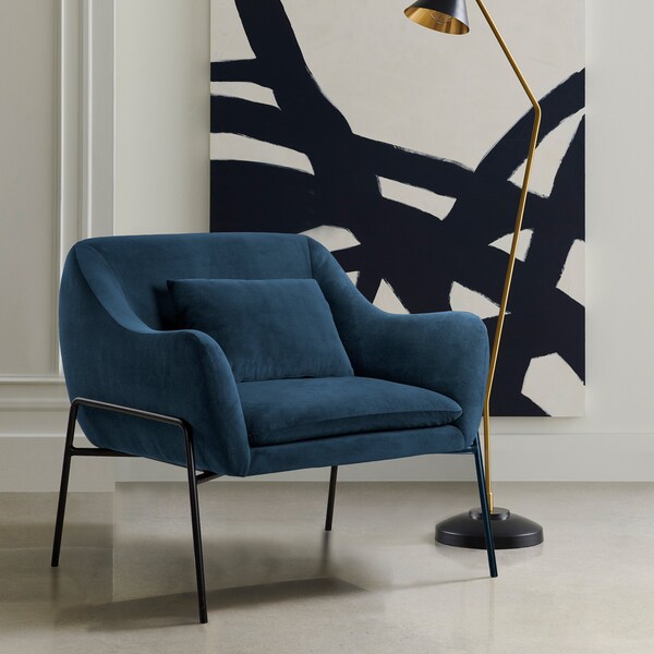 Armen Living Karen Blue Velvet Modern Accent Chair - LCKRCHBLU