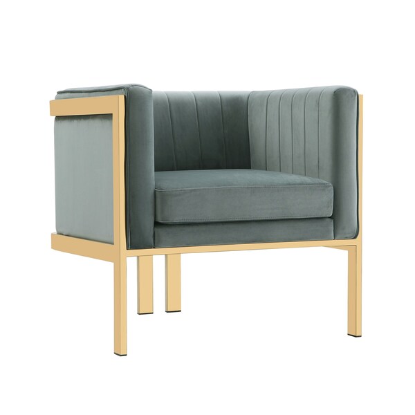 Manhattan Comfort Paramount Accent Armchair in Warm Grey and Polished Brass (Set of 2) - 2-AC053-GY