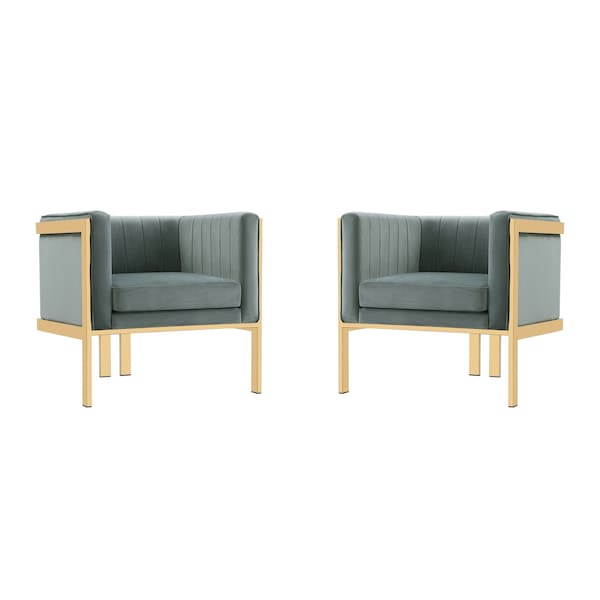 Manhattan Comfort Paramount Accent Armchair in Warm Grey and Polished Brass (Set of 2) - 2-AC053-GY