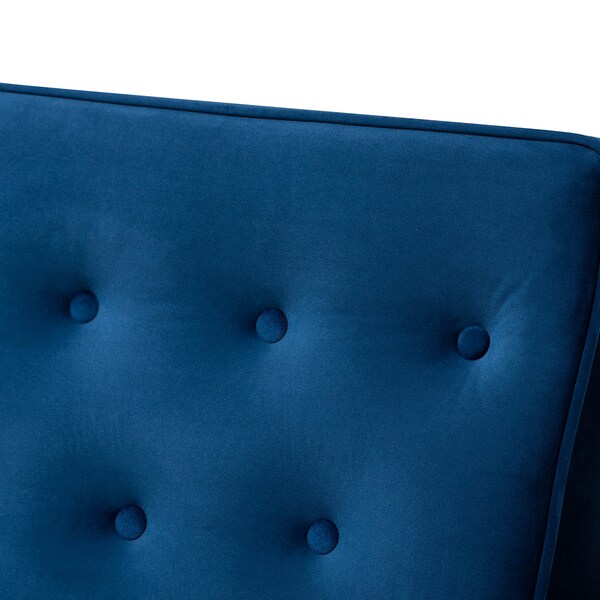 Baxton Studio Sorrento Blue Velvet Upholstered Walnut Finished Wooden Lounge Chair - 160-9938