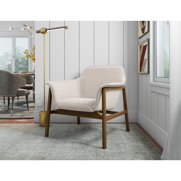 Manhattan Comfort Miller Accent Chair in Cream and Walnut - AC007-CR