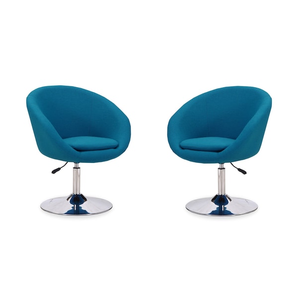 Manhattan Comfort Hopper Swivel Adjustable Height Chair in Blue and Polished Chrome (Set of 2) - 2-AC036-BL