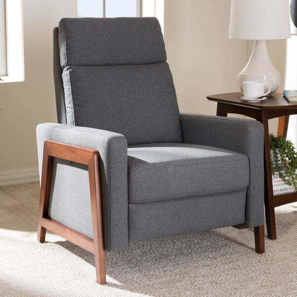 Baxton Studio Halstein Mid-century Modern Grey Upholstered Lounge Chair - 143-8139