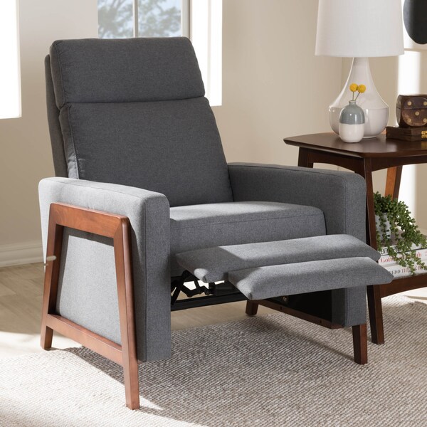 Baxton Studio Halstein Mid-century Modern Grey Upholstered Lounge Chair - 143-8139