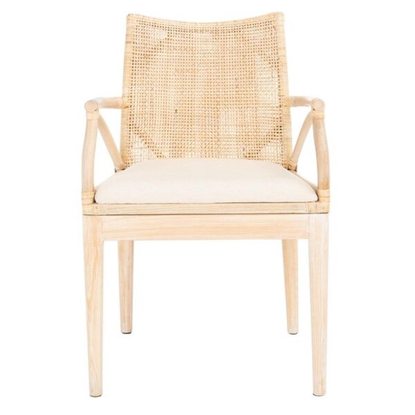 Safavieh Gianni Arm Chair, Natural White Wash, White Wash Legs & White Cushion - SEA4011B