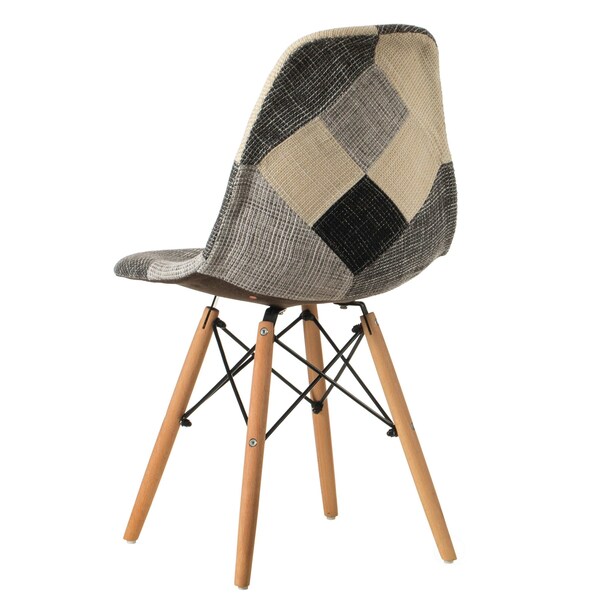 Fabulaxe Modern Black and White Patchwork Fabric Chair with Wooden Legs, PK 4 - QI004230.4