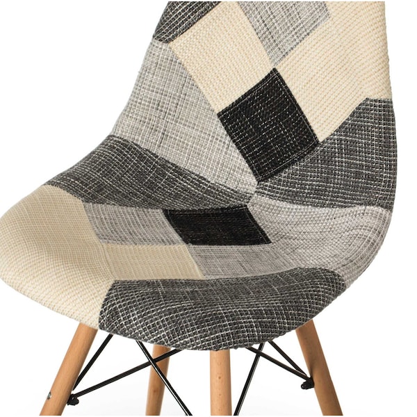 Fabulaxe Modern Black and White Patchwork Fabric Chair with Wooden Legs, PK 4 - QI004230.4
