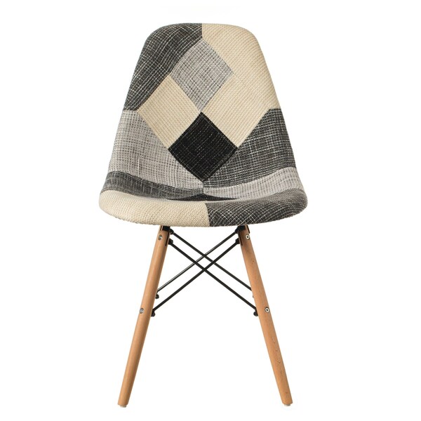 Fabulaxe Modern Black and White Patchwork Fabric Chair with Wooden Legs, PK 4 - QI004230.4