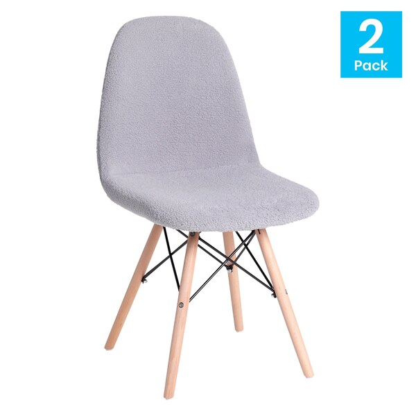 Flash Furniture 2 Pack Gray Faux Sherpa Chairs with Wood Legs, 2PK - DL-10-GY-2-GG