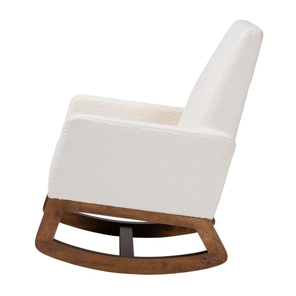 Baxton Studio Yashiya MidCentury Modern OffWhite Boucle Upholstered and Walnut Brown Finished Wood Rocking Chair - 225-12925-ZORO