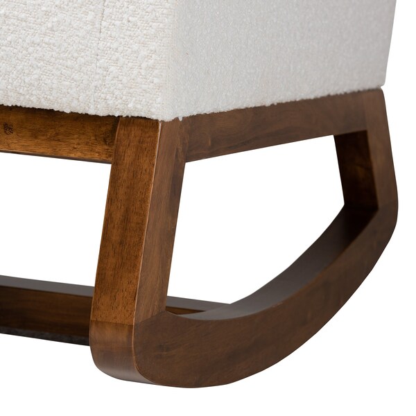 Baxton Studio Yashiya MidCentury Modern OffWhite Boucle Upholstered and Walnut Brown Finished Wood Rocking Chair - 225-12925-ZORO