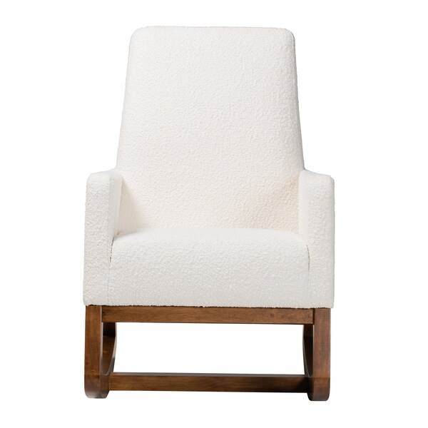 Baxton Studio Yashiya MidCentury Modern OffWhite Boucle Upholstered and Walnut Brown Finished Wood Rocking Chair - 225-12925-ZORO