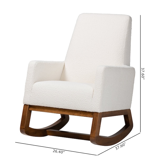Baxton Studio Yashiya MidCentury Modern OffWhite Boucle Upholstered and Walnut Brown Finished Wood Rocking Chair - 225-12925-ZORO