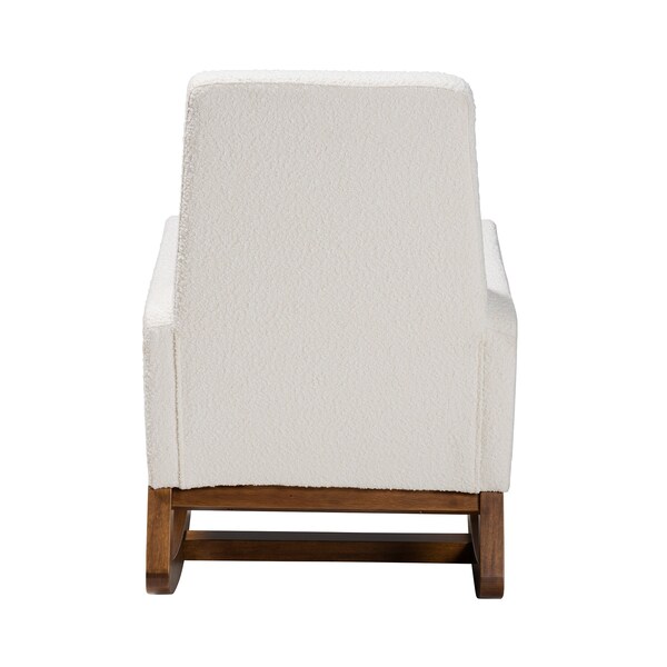 Baxton Studio Yashiya MidCentury Modern OffWhite Boucle Upholstered and Walnut Brown Finished Wood Rocking Chair - 225-12925-ZORO