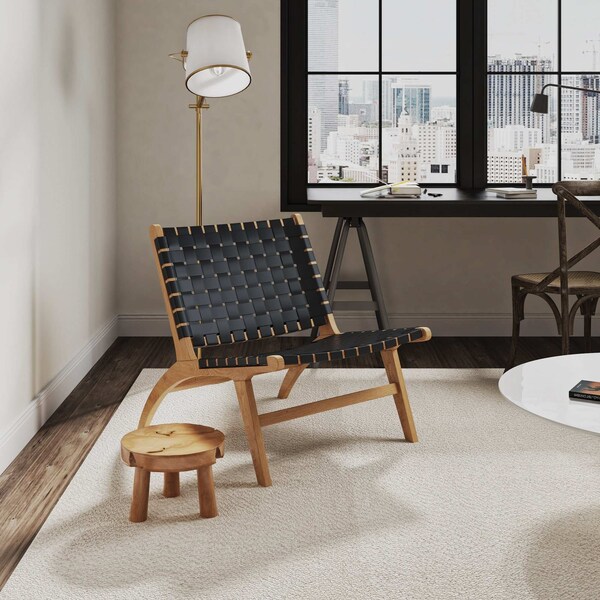 Manhattan Comfort Maintenon Leatherette Accent Chair in Black with Nature Feet - ACCA03-NA
