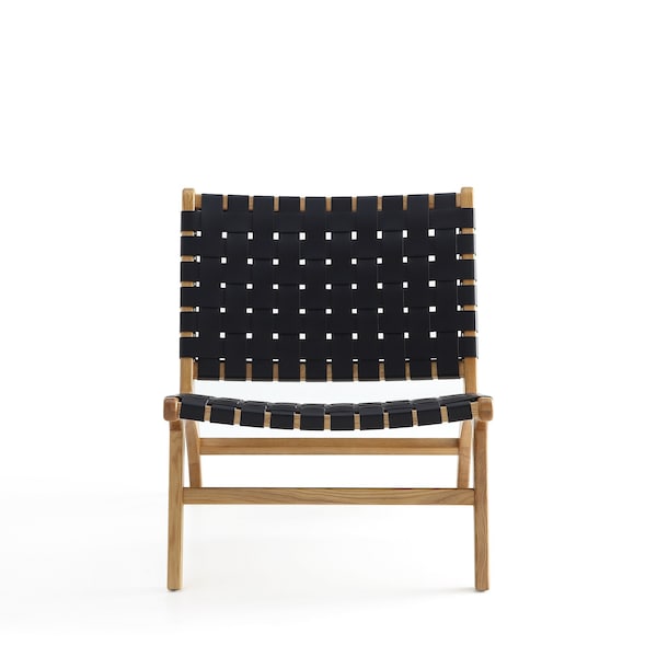 Manhattan Comfort Maintenon Leatherette Accent Chair in Black with Nature Feet - ACCA03-NA