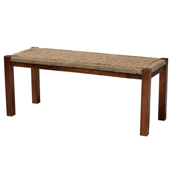 Baxton Studio Hermes MidCentury Modern Transitional Natural Seagrass and Mahogany Wood Bench - 217-12731-ZORO