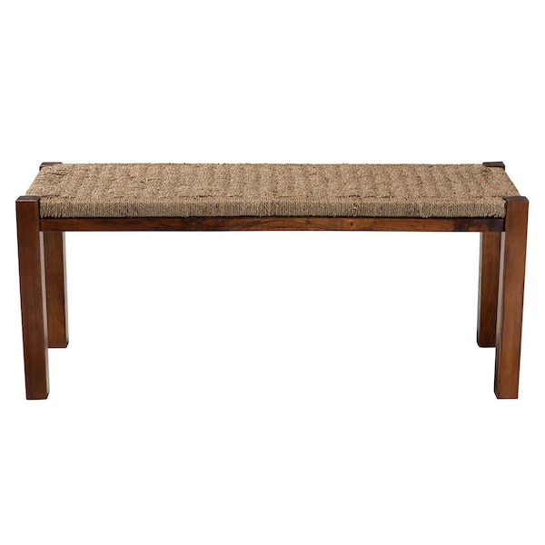 Baxton Studio Hermes MidCentury Modern Transitional Natural Seagrass and Mahogany Wood Bench - 217-12731-ZORO