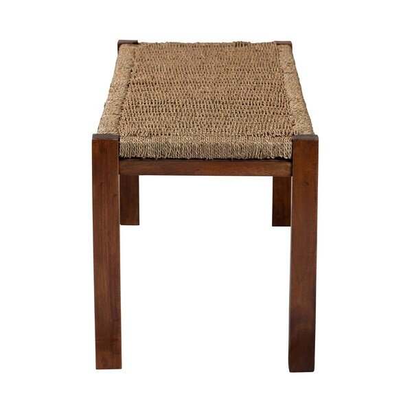 Baxton Studio Hermes MidCentury Modern Transitional Natural Seagrass and Mahogany Wood Bench - 217-12731-ZORO