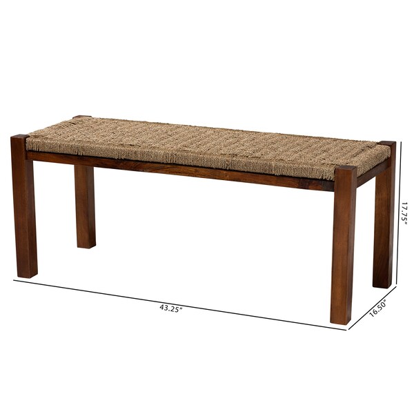 Baxton Studio Hermes MidCentury Modern Transitional Natural Seagrass and Mahogany Wood Bench - 217-12731-ZORO