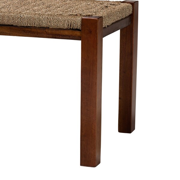 Baxton Studio Hermes MidCentury Modern Transitional Natural Seagrass and Mahogany Wood Bench - 217-12731-ZORO