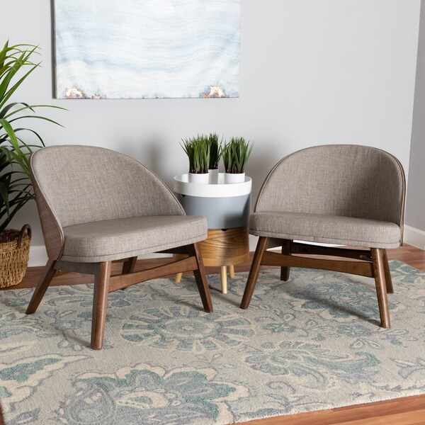 Baxton Studio Lovella MidCentury Modern Grey Fabric and Walnut Brown Finished Wood 2Piece Accent Chair Set, PR - 225-2PC-12949-ZORO